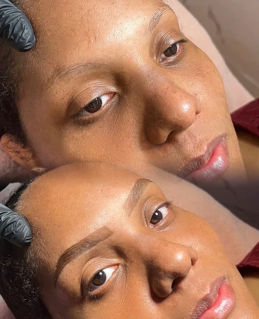 Sobrancelha de uma cliente antes e depois do design