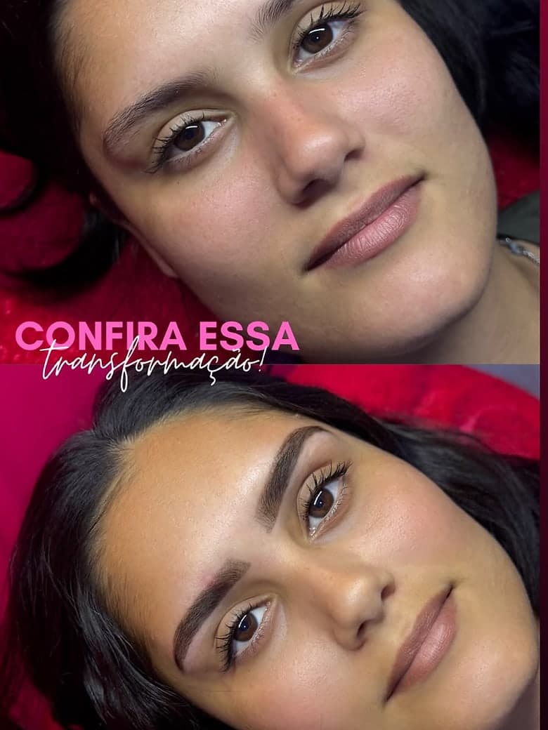 Antes e depois do design de sobrancelha de uma cliente